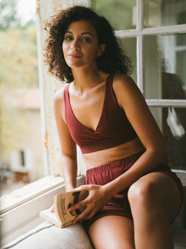 Pétrone brassière croisée bordeaux femme#couleur_bordeaux-foncé