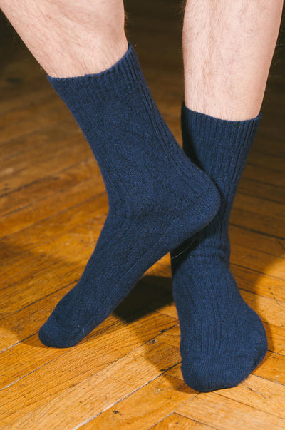 Pétrone chaussettes chaudes maille laine mérinos bleu marine homme