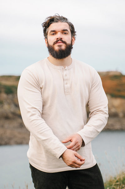 Pétrone Henley cormac manches longues coton bio beige homme