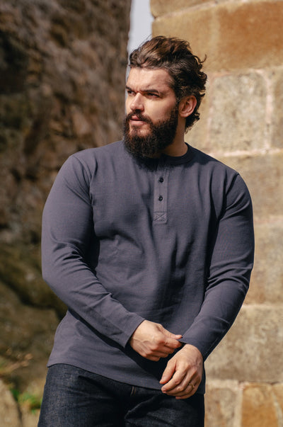 Pétrone Henley cormac manches longues coton bio bleu marine homme