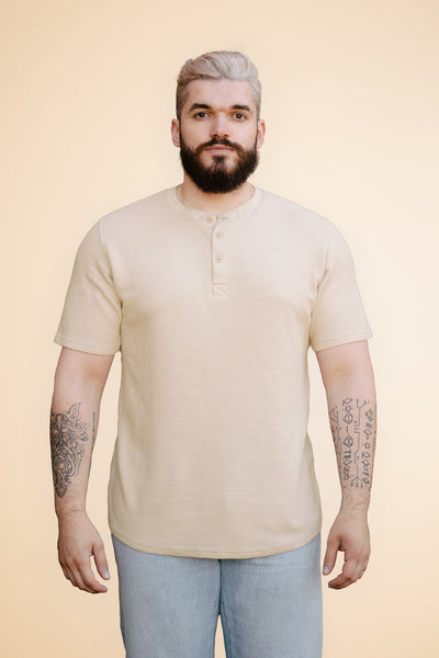 Pétrone Henley cormac manches courtes coton bio Tencel beige homme