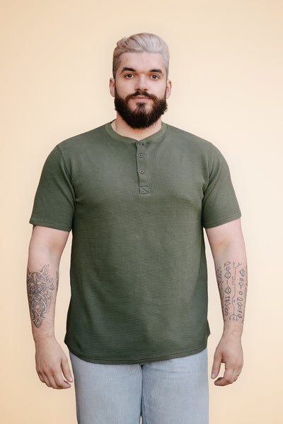 Pétrone Henley cormac manches courtes coton bio Tencel vert kaki homme