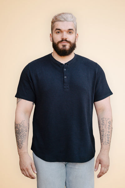 Pétrone Henley cormac manches courtes coton bio Tencel bleu marine homme