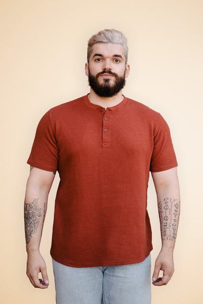 Pétrone Henley cormac manches courtes coton bio Tencel terracotta homme