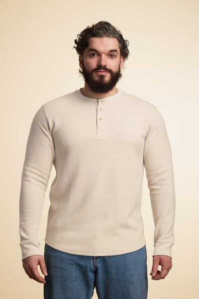 Pétrone Henley cormac manches longues coton bio Tencel beige homme