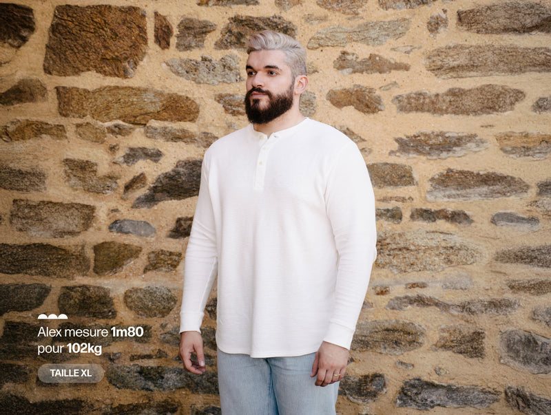 Pétrone Henley cormac manches longues coton bio Tencel blanc crème homme#couleur_blanc-crème