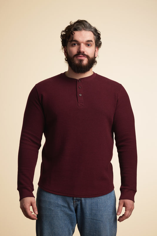 Pétrone Henley cormac manches longues coton bio Tencel bordeaux foncé homme#