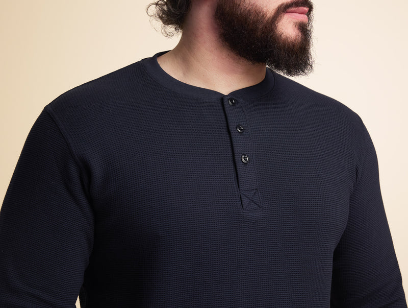 Pétrone Henley cormac manches longues coton bio Tencel bleu marine homme#couleur_bleu-marine