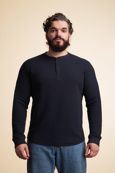 Pétrone Henley cormac manches longues coton bio Tencel bleu marine homme