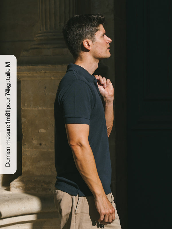 Pétrone Polo manches courtes Tencel coton bio bleu marine homme#couleur_bleu-marine