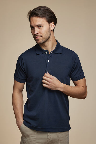 Pétrone Polo manches courtes Tencel coton bio bleu marine homme