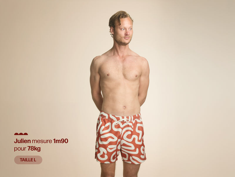 Pétrone short bain polyester recyclé graphique rouille homme#couleur_graphique-écru---rouille