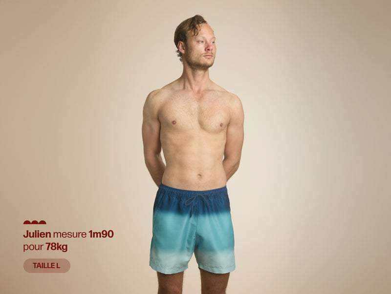 Pétrone short bain polyester recyclé dégradé de bleus homme#couleur_dégradé-de-bleus