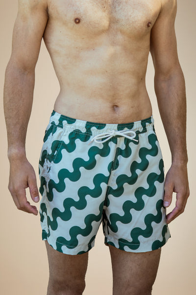 Pétrone short bain polyester recyclé vagues vertes homme