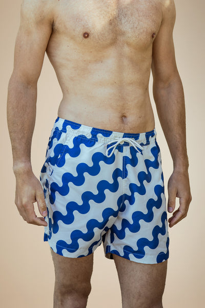 Pétrone short bain polyester recyclé vagues bleues homme