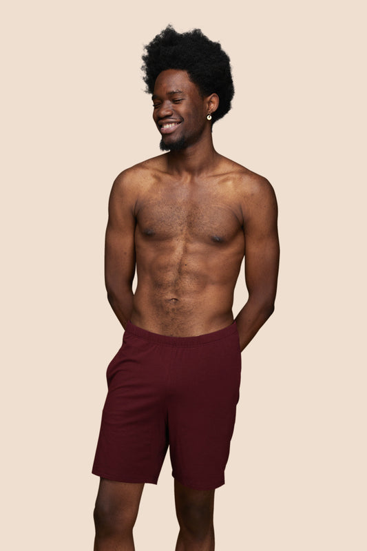 Pétrone short de pyjama coton biologique tencel bordeaux foncé homme
