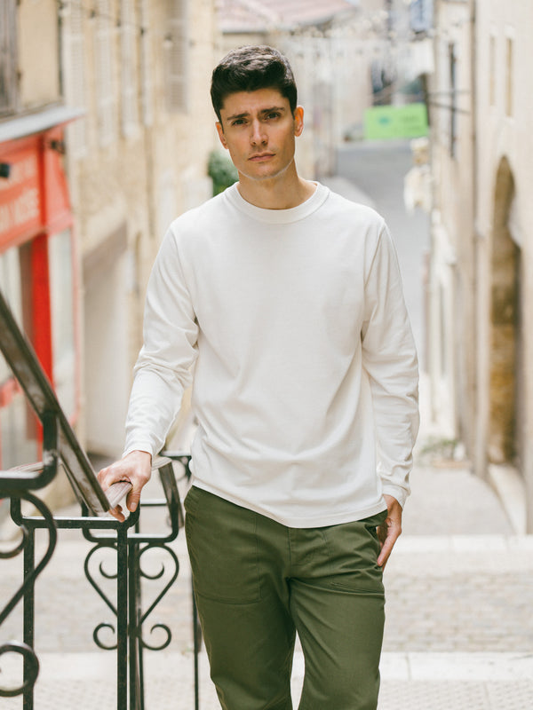 Pétrone T-shirt manches courtes coton bio tencel blanc crème homme#couleur_blanc-crème