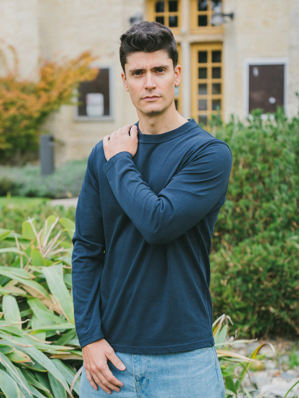 Pétrone T-shirt manches courtes coton bio tencel bleu marine homme#couleur_bleu-marine