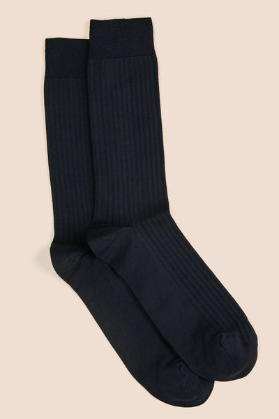 Pétrone chaussettes côtelées mi-mollet en fil d'Ecosse italien bleu marine hommes