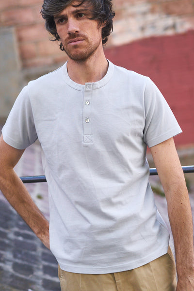 Pétrone Henley manches courtes coton bio gris clair homme
