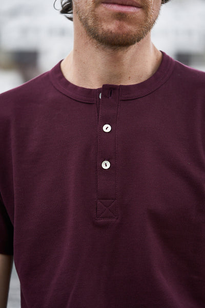 Pétrone Henley manches courtes coton bio lie de vin homme