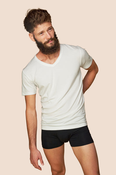 Pétrone T-shirt col V blanc coton pima micromodal hommes