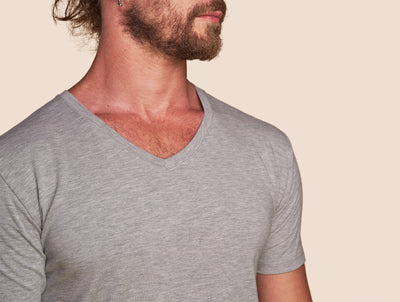 Pétrone T-shirt col V coton pima micromodal gris chiné clair homme#couleur_gris-chiné-clair