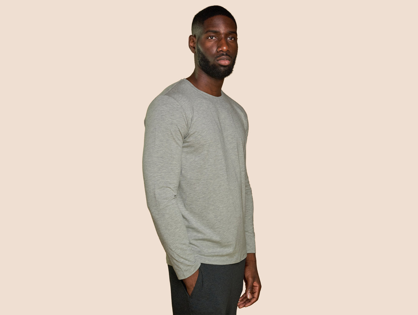 Pétrone T-shirt manches longues coton pima micromodal gris chiné clair homme#couleur_gris-chiné-clair