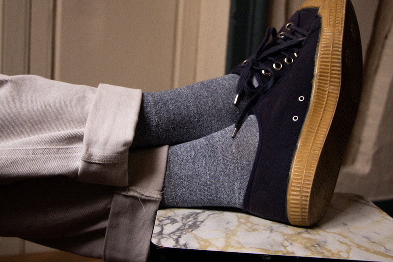 Petrone-chaussettes-lin-coton-homme-bleu chiné#couleur_bleu-chiné
