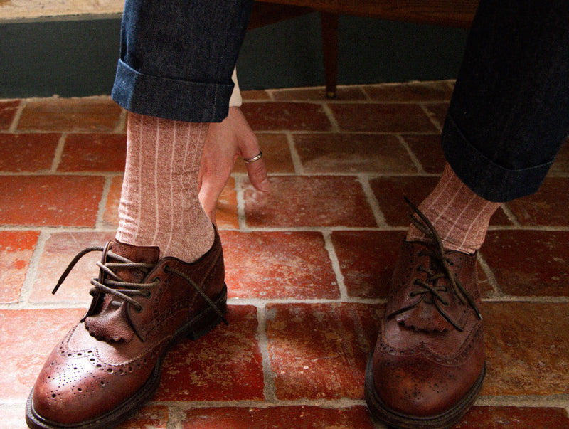 Petrone-chaussettes-lin-coton-homme-terracotta chiné#couleur_terracotta-chiné 