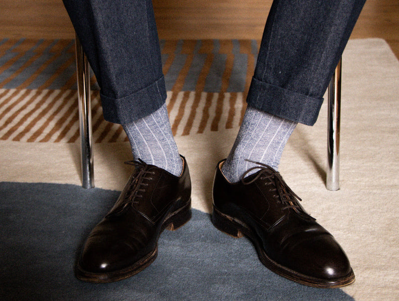 Petrone-chaussettes-lin-coton-homme-bleu chiné#couleur_bleu-chiné 
