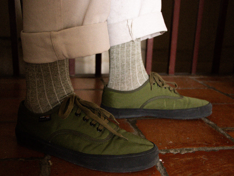 Petrone-chaussettes-lin-coton-homme-vert kaki chiné#couleur_vert-kaki-chiné