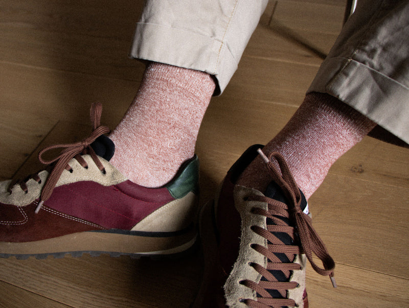 Petrone-chaussettes-lin-coton-homme-terracotta chiné#couleur_terracotta-chiné