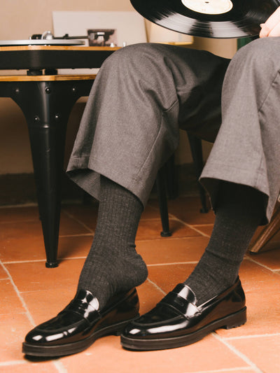 Pétrone mi-bas laine mérinos gris anthracite chiné femme#couleur_gris-anthracite-chiné