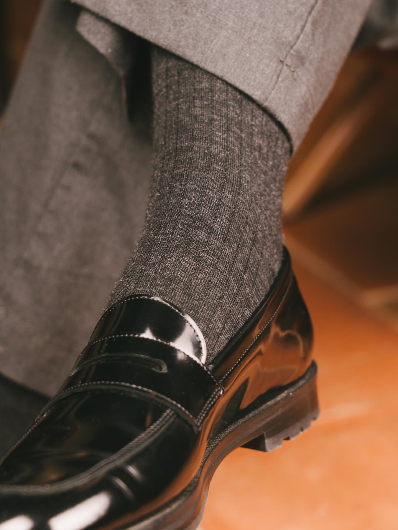 Pétrone mi-bas laine mérinos gris anthracite chiné femme#couleur_gris-anthracite-chiné