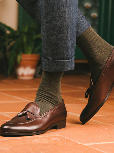 Pétrone chaussettes laine mérinos vert kaki homme#couleur_vert-kaki