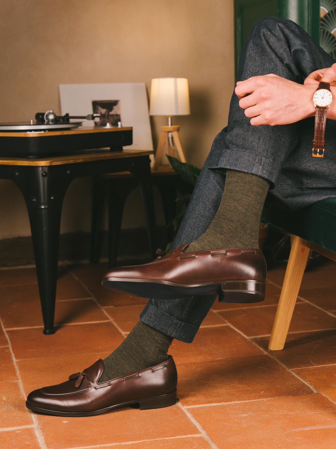 Pétrone chaussettes laine mérinos vert kaki homme#couleur_vert-kaki