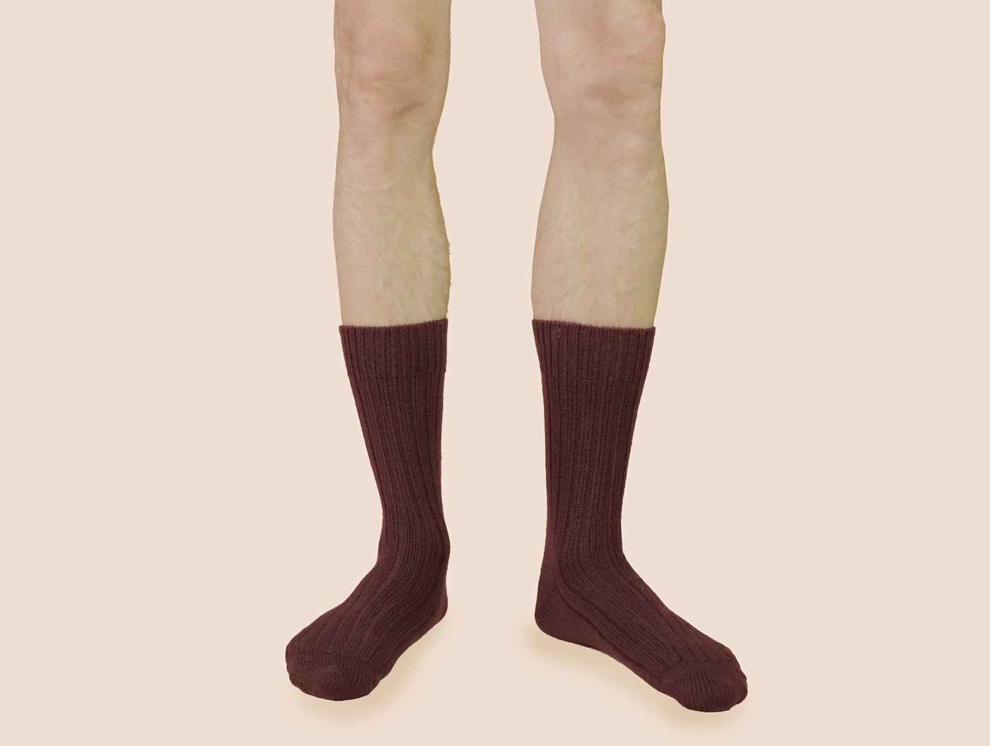 Pétrone chaussettes laine mérinos  épaisse maille cotelées bordeaux foncé homme#couleur_bordeaux foncé