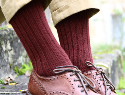 Pétrone chaussettes laine mérinos  épaisse maille cotelées bordeaux foncé homme#couleur_bordeaux foncé