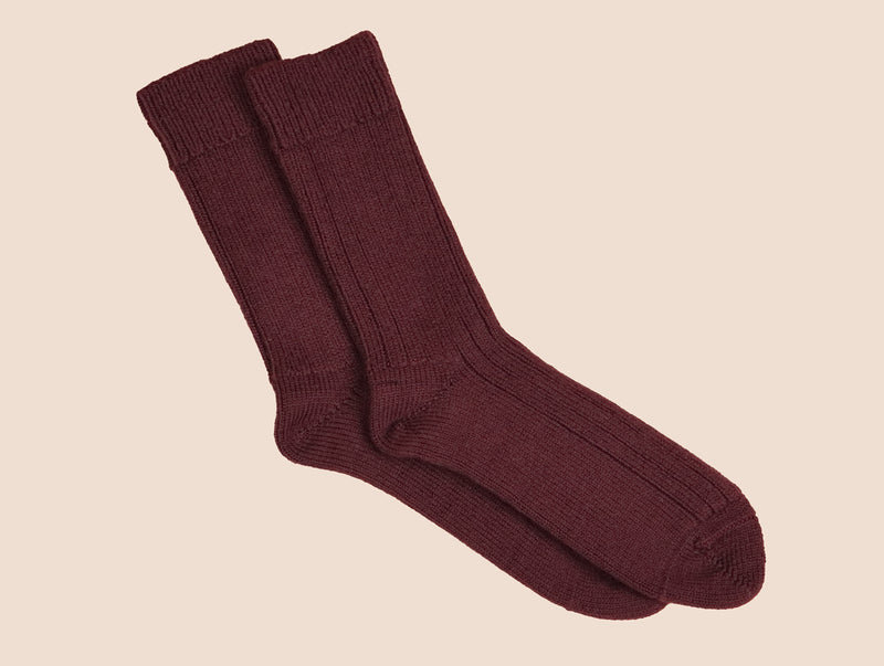 Pétrone chaussettes laine mérinos  épaisse maille cotelées bordeaux  foncé homme#couleur_bordeaux foncé