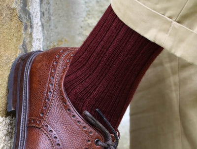 Pétrone chaussettes laine mérinos  épaisse maille cotelées bordeaux foncé homme#couleur_bordeaux foncé