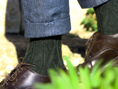 Pétrone chaussettes laine mérinos  épaisse maille irlandaise vert homme#couleur_vert