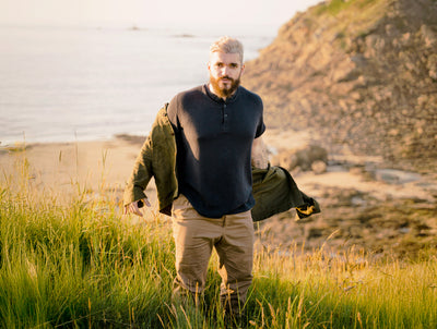 Pétrone Henley cormac manches courtes coton bio Tencel bleu marine homme#couleur_bleu-marine