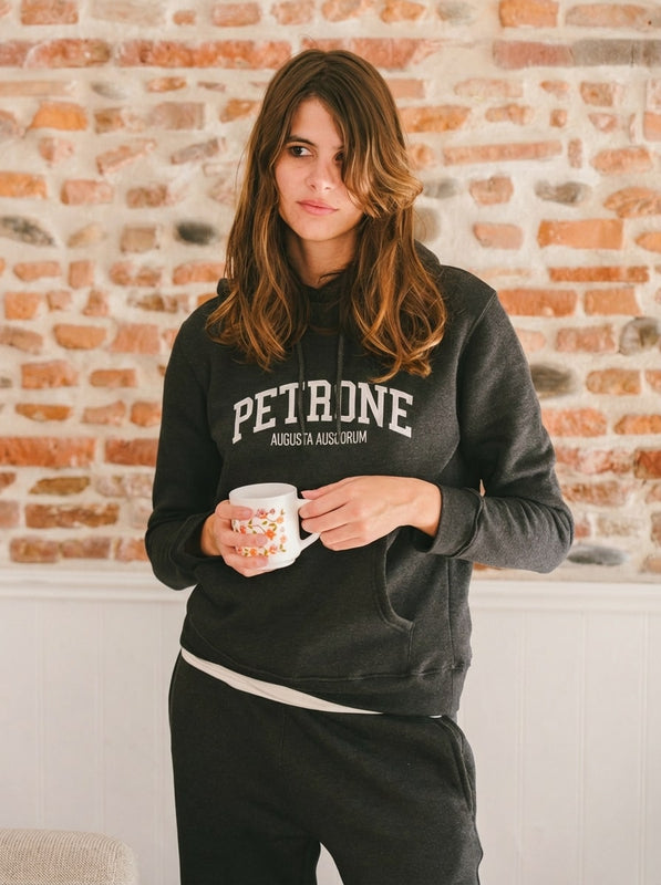 Pétrone sweat capuche hoodie homme Tencel coton bio gris anthracite chiné #couleur_gris-anthracite-chiné