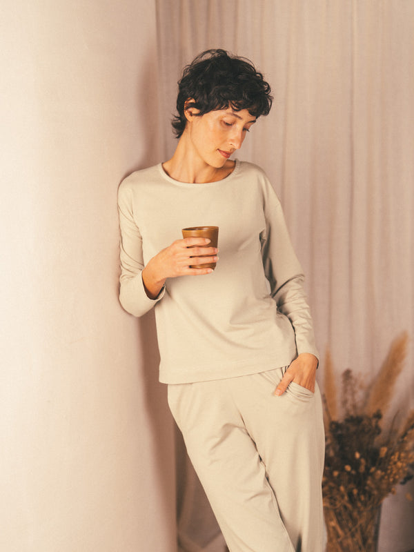 Pétrone t-shirt boxy coton bio tencel lyocell sable femme
