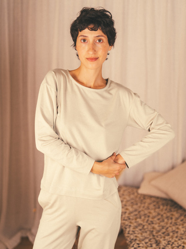 Pétrone t-shirt boxy coton bio tencel lyocell sable femme