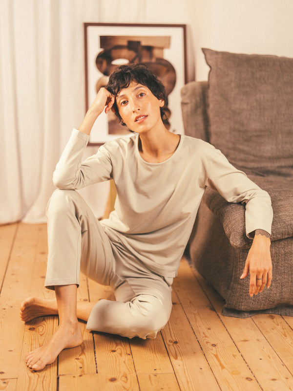 Pétrone pantalon de pyjama coton biologique tencel lyocell sable femme