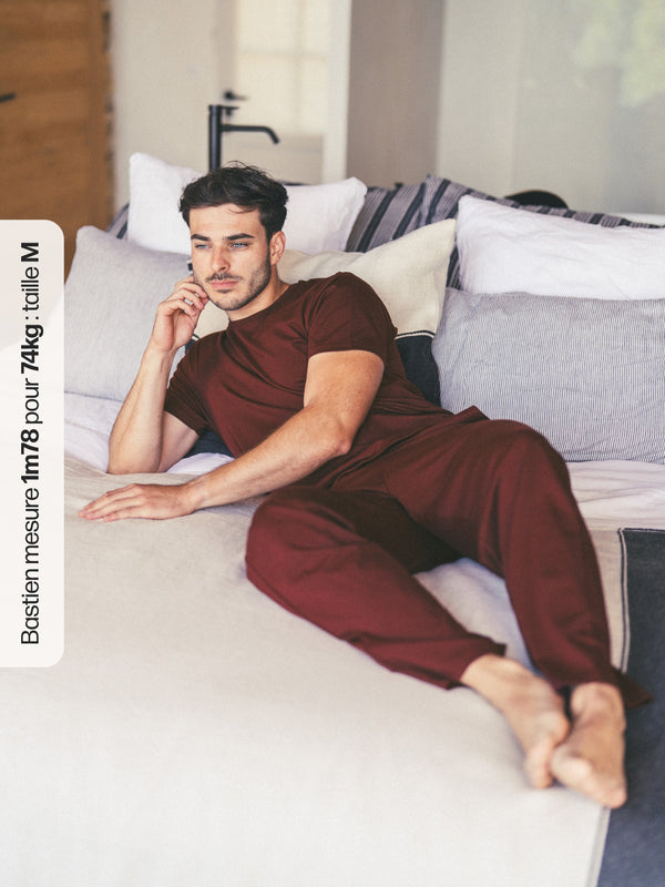 Pétrone pyjama homme coton bio tencel lyocell bordeaux foncé