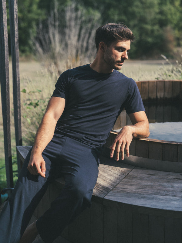 Pétrone pyjama homme coton bio tencel lyocell bleu marine