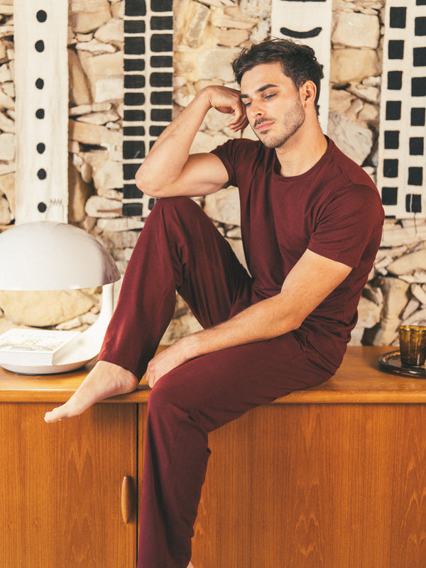 Pétrone pyjama homme coton bio tencel lyocell bordeaux foncé